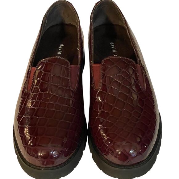 David Tate Burgundy Leather Alligator Print Loafers Size 8SS - Picture 3 of 11